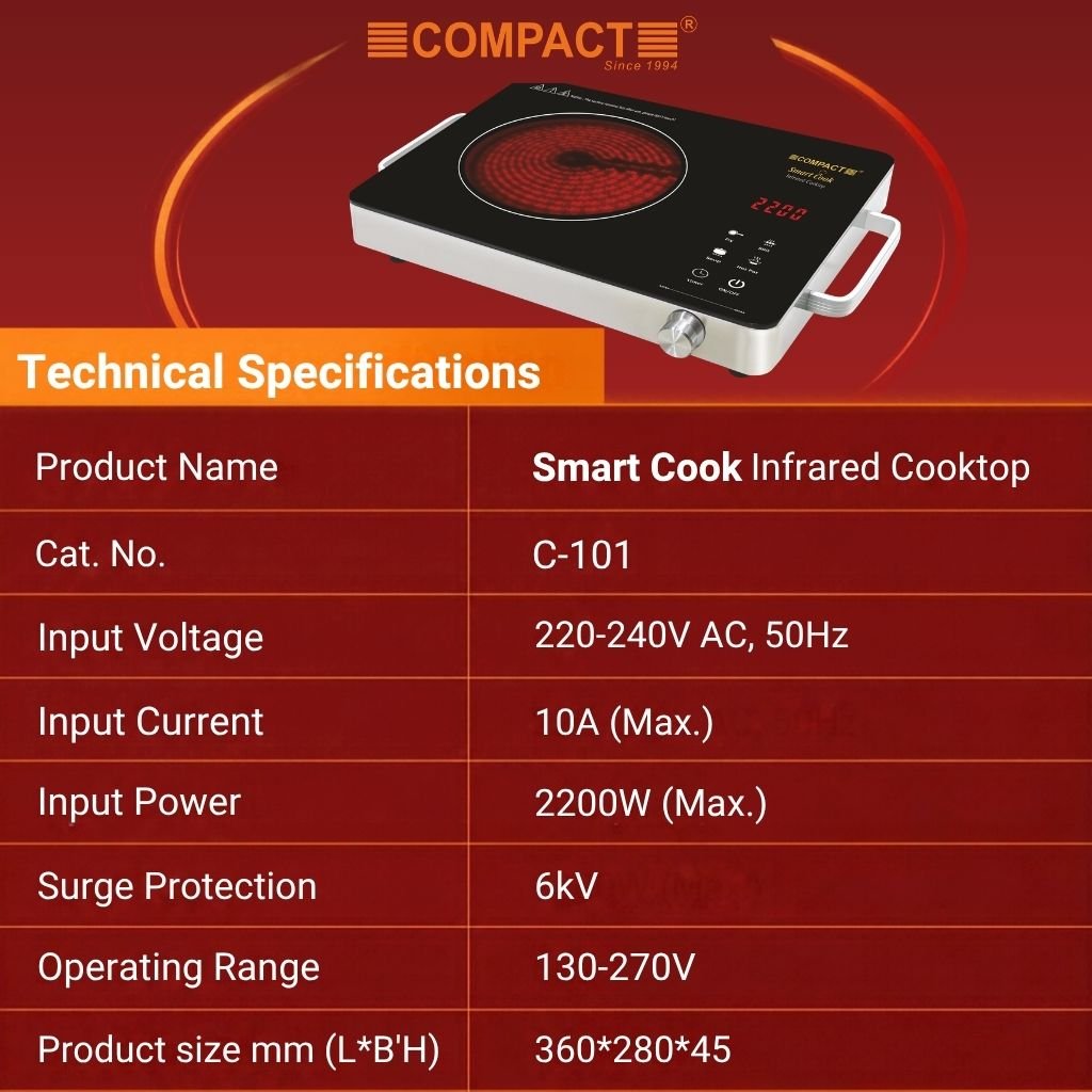 Compact Smart Cook 2200W Infrared Cooktop - Image 4