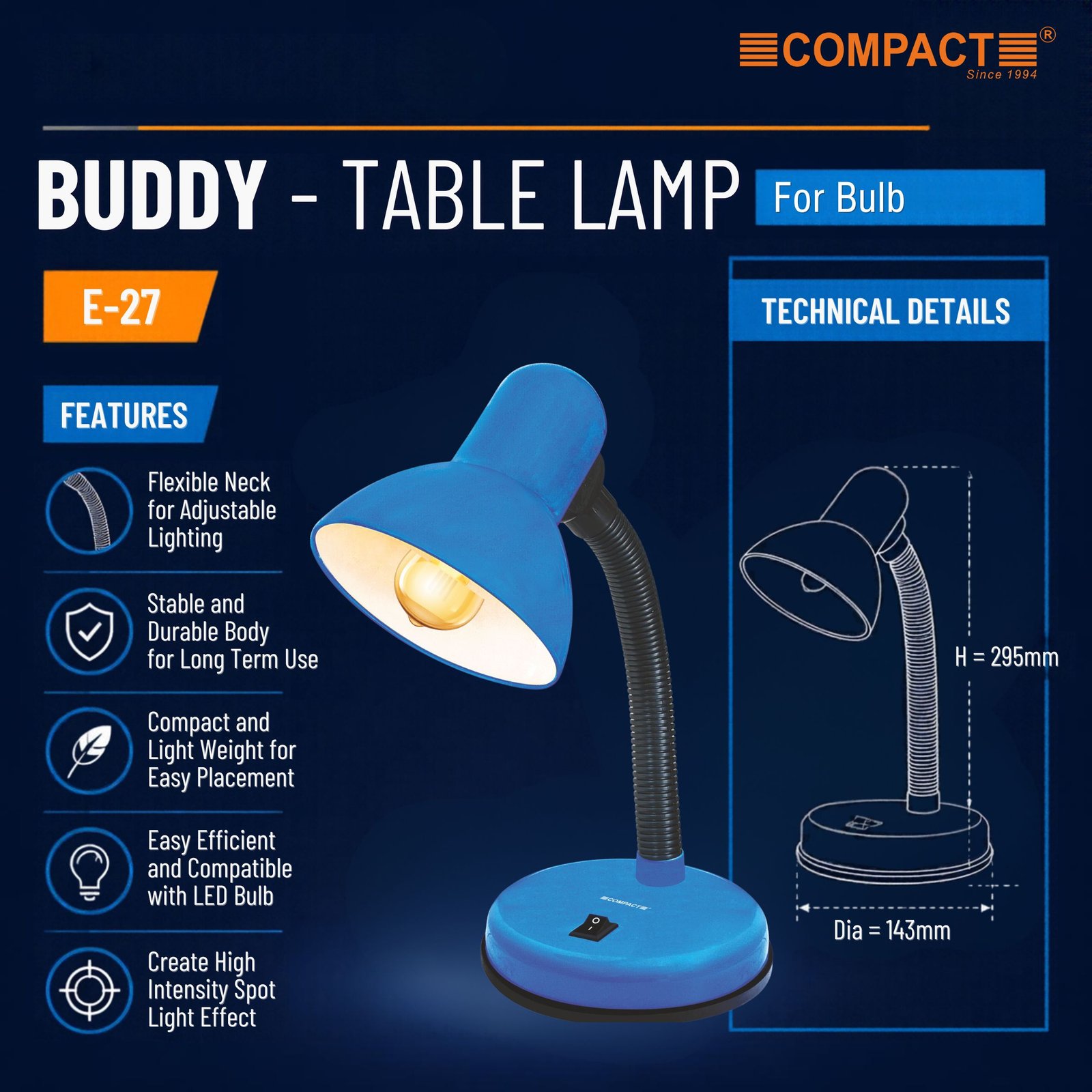 Compact Buddy Table Lamp for Bulb - Image 2
